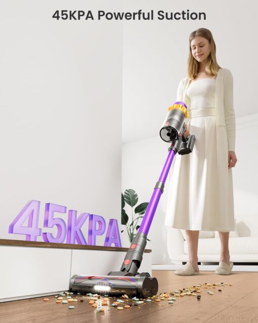 Cordless Vacuum Cleaner, 550W 45KPA 70 Mins Vacuum Cleaners for Home, Self-Standing Cordless Vacuum with Charging Dock Station, LED Display, Upgraded Anti-Tangle Stick Vacuum for Pet Hair/Carpet/Floor - Image 7