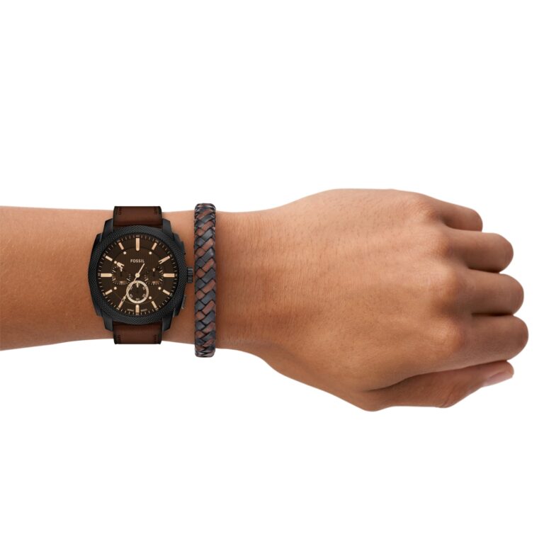 Fossil Men's Machine Chronograph Brown Leather Watch and Bracelet Set - Image 6