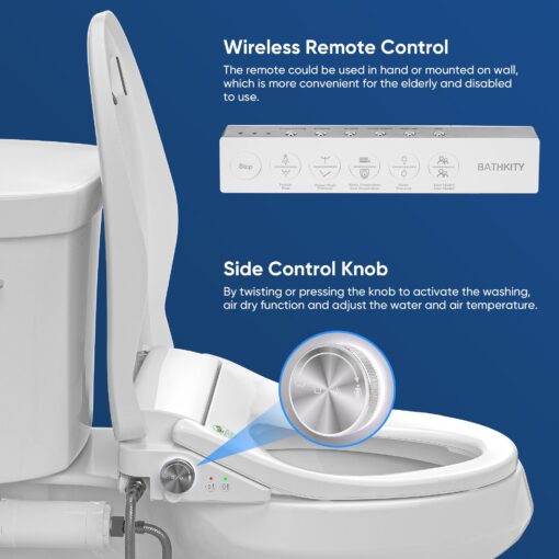 BATHKITY Smart Bidet Toilet Seat, Electric Heated Toilet Seat with Instant Warm Bidet Wash & Warm Air Dryer, Self-Cleaning Stainless Steel Nozzle, Soft Close Lid, Elongated - Image 4