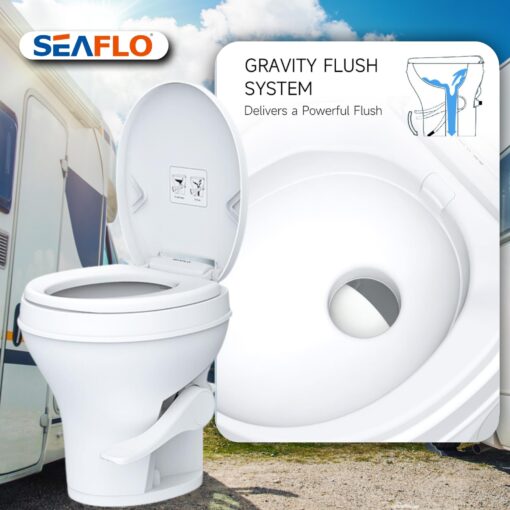 SEAFLO Residential Height Camper/RV Toilet, 18.5” Standard Height, Gravity Flush System, Foot Pedal Operation, Soft Close Seat, Easy-to-Clean Oversized Bowl, 4-Year Warranty - Image 4