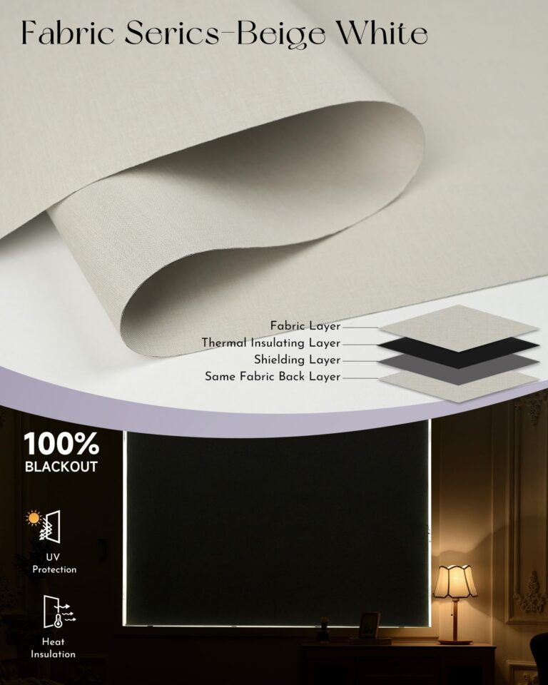Graywind Smart Blackout Roller Shades Compatible with Alexa Google Triple Weaved Fabric Rechargeable Motorized Blinds Cordless Remote Control Window Shades, Custom Size (Beige White) - Image 4
