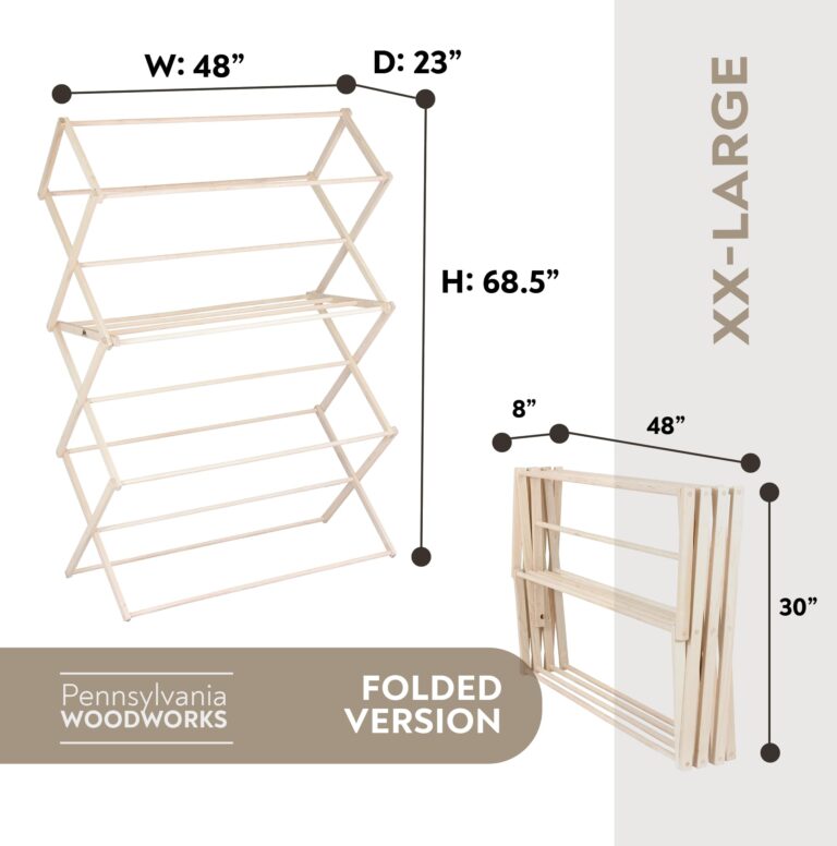 Pennsylvania Woodworks Clothes Drying Rack: Solid Maple Hard Wood Laundry Rack for Blankets, Towels, Bedding & More, Heavy Duty Folding Drying Rack, Made in USA, No Assembly Needed, XXLarge - Image 6