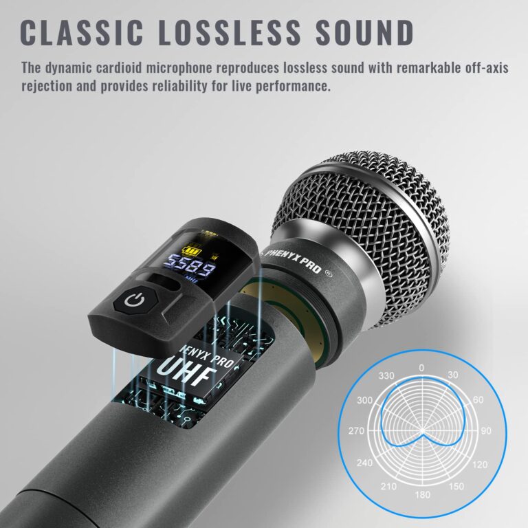 Phenyx Pro Wireless Microphone System, Metal Wireless Mic Set with 4 Cordless Mics, 4x25 UHF Adjustable Frequencies, 200ft Range, Dynamic Microphones for Singing, Karaoke, Church, DJ (PTU-5200-4H) - Image 4