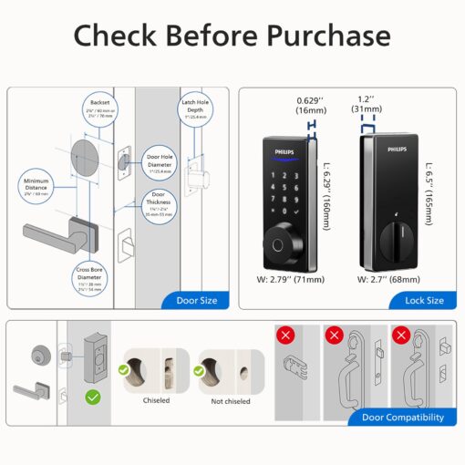 Philips Wi-Fi Smart Door Lock, Keyless Entry Door Lock with App Control,Fingerprint ID,Auto Lock,Keypad Deadbolt with Wi-Fi Bridge Adaptor,Smart Locks for Front Door-Satin Nickel - Image 2