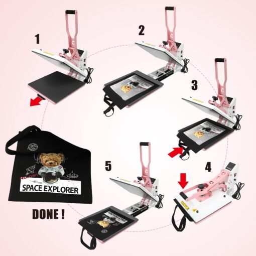 BetterSub Heat Press 15x15 inch Digital Heat Press Machine, Slide Out Industrial Quality T-Shirt Heat Transfer Machine Pink - Image 6