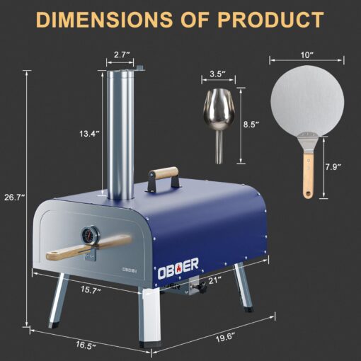 ABORON Pizza Oven Outdoor,13"Multi-Fuel Rotatable Pizza Ovens,Portable Wood Fired and Gas Pizza Oven,Stainless Steel 3-Layer Oven,Pizza Maker with Built-in Thermometer,Pizza Cutter & Carry Bag - Image 2