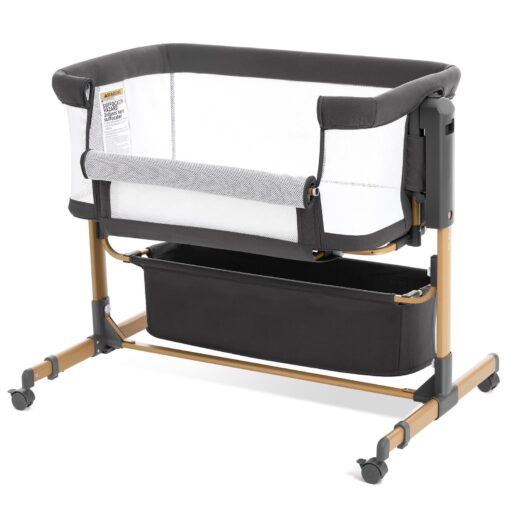 Baby Bassinet with Wheels, Bedside Bassinets for Baby, 3 in 1 Rocking Bassinet Bedside Sleeper Mesh & Mattress, Height Adjustable Bed Side Bassinet, Cosleeping Bedside Crib (Black)