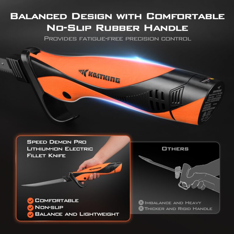KastKing Speed Demon Pro Lithium-ion Electric Fillet Knife - Cordless Rechargeable Fishing Knife with 4 Blades, High Torque Motor with Extended Battery Life, Ergonomic Handle and Custom Carry Case - Image 8