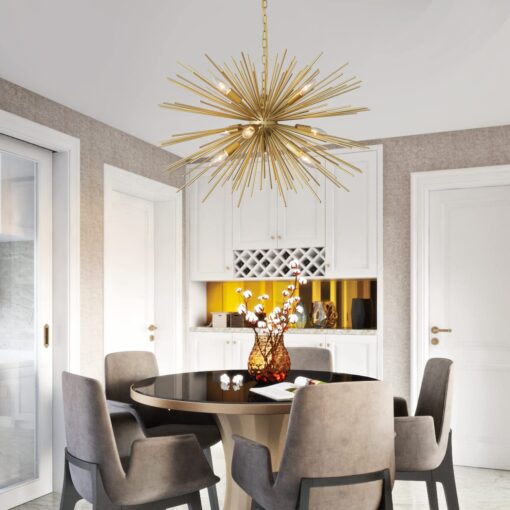 ZIRALIO Modern Gold Sputnik Chandelier Vintage 9-Lights Geometric Starburst Chandelier Light Fixture Golden Sputnik Chandelier for Dining Room, Kitchen, Bedroom, Living Room, 29in 17LB Solid Metal - Image 2