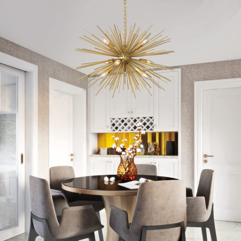 ZIRALIO Modern Gold Sputnik Chandelier Vintage 9-Lights Geometric Starburst Chandelier Light Fixture Golden Sputnik Chandelier for Dining Room, Kitchen, Bedroom, Living Room, 29in 17LB Solid Metal - Image 2