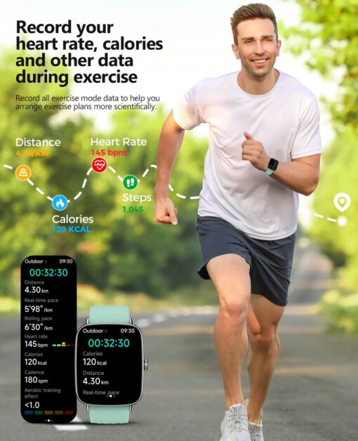 2025 Smart Watches for Men Women, 1.85" AI Voice Smartwatch, 24/7 Heart Rate Monitor, Stress/SpO2/Sleep Tracker, IP68 Waterproof, Weather, 100+ Sports Fitness Tracker for Android iOS Green - Image 4