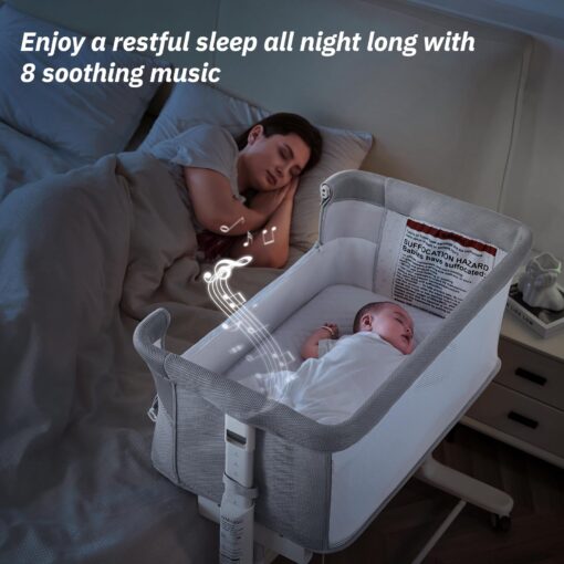 VaVaSoo Rocking Bassinet for Baby Automatic Bedside Crib Electric Baby Cradle 5 Heights Adjustable Bedside Sleeper for Infant Smart Auto Rocking Crib 3 in 1 Bassinet on Wheels, Light Grey - Image 3