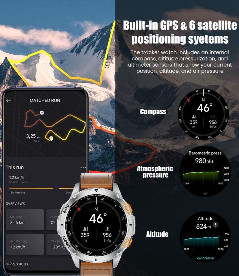 LIGE GPS Smart Watch for Men, 1.43" AMOLED/LED Flashlight/Compass Smartwatch, IP68 Waterproof/Swim Mode/100+ Sports Mode Fitness Tracker Watch, Military Smart Watches for Android iPhone Compatible - Image 8
