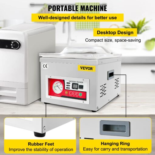 VEVOR Chamber Vacuum Sealer, DZ-260A 6.5 cbm/h Pump Rate, Excellent Sealing Effect with Automatic Control, 110V/60Hz Professional Foods Packaging Machine Used for Fresh Meats (260W) - Image 5