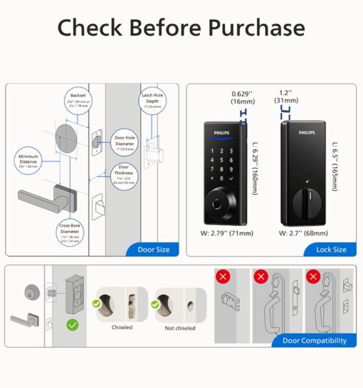 Philips Wi-Fi Smart Door Lock, Keyless Entry Door Lock with App Control,Fingerprint ID,Auto Lock,Keypad Deadbolt with Wi-Fi Bridge Adaptor,Smart Locks for Front Door-Matte Black - Image 2