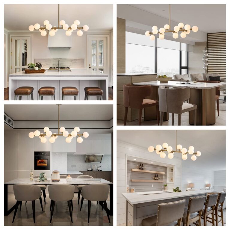CROSSIO Mid Century Modern Gold Chandelier Rectangle Pendant Fixtures Linear Sputnik Chandeliers for Kitchen Island Dining Room Over Table - Image 8