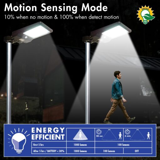 Wagan EL8588 1000 Lumen Integrated Solar Street Lamp Security Flood Light Motion Sensor Waterproof Weatherproof Dusk to Dawn Solar LED Light Lamp for Outdoor Garden Yard Path Parking Lot (4 Pack) - Image 4
