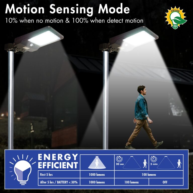 Wagan EL8588 1000 Lumen Integrated Solar Street Lamp Security Flood Light Motion Sensor Waterproof Weatherproof Dusk to Dawn Solar LED Light Lamp for Outdoor Garden Yard Path Parking Lot (4 Pack) - Image 4