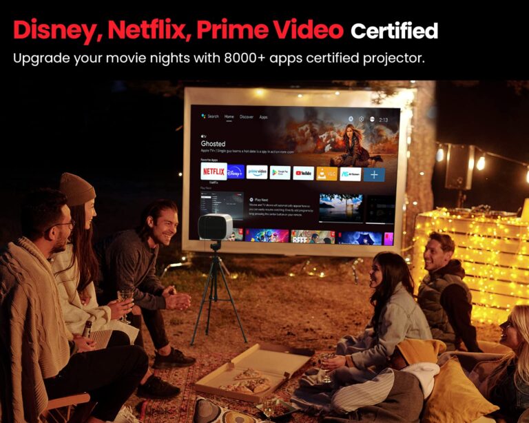 ETOE 4K Android TV 10.0 Projector, 1080P FHD Smart Projector with Auto Focus, Auto Keystone, 600 ANSI Lumens, Dual 10W Speakers, Netflix-Certified, 5.1G WiFi Bluetooth, Movie Projector with Bag-White - Image 3