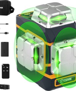 CIGMAN Laser Level CM-801 Laser Level Self Leveling 3x360°3D Green Cross Line for Decoration and Picture Hanging with Two Rechargeable Batteries, Remote Controller and Magnetic L-Shaped Bracket