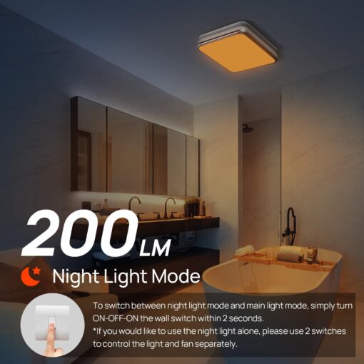 Consciot Bathroom Exhaust Fan with Light, 110/160 CFM Adjustable, 1.0 Sone, suitable for square mounting hole 11.39 x 10.42 inches, 1500lm LED Light 3000K/4000K/5000K Selectable & 2700K Nightlight - Image 4