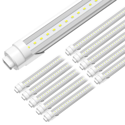 ONLYLUX 8ft R17D LED Tube Light, F96t12 HO 8 Foot Bulbs, 96'' Shop Light to Replace T8 T12 Fluorescent Bulbs, 100-277V Input, 4800LM, Cold White 6000K, Clear Lens (10 Pack)