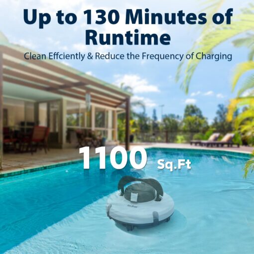 Redkey S100 Cordless Robot Pool Cleaner, Last 130Min, 18° Slope Angle, Automatic Pool Vacuum for Above Ground/Inground Pools, Self-Parking Pool Cleaner with Filter Basket, Pool Robot Up to 1100 sq.ft - Image 7