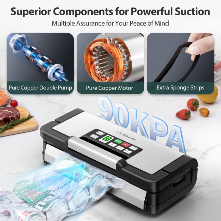 Beelicious Pro 90Kpa Powerful Vacuum Sealer, with 10-in-1 Functions,Double Seal & Double Pump,Built-in Cutter&Hose,Handle-Ease Design, Vacuum Sealer Machine for Food with Bags Storage, Stainless Steel - Image 6