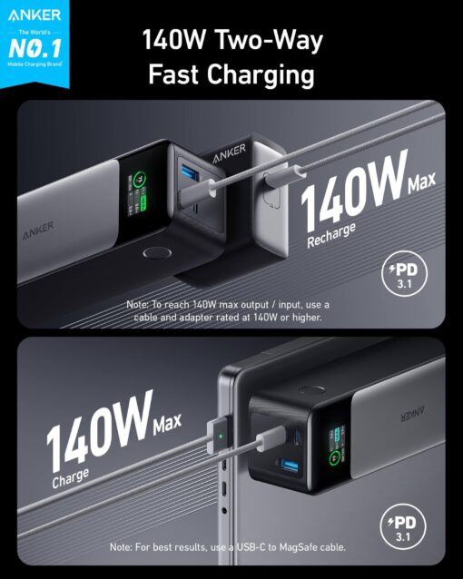Anker 737 Power Bank, 24,000mAh 3-Port Laptop Portable Charger with 140W Fast Charging, Smart Display, for Outdoor Work, Compatible with iPhone 16/15/14 Series, Vision Pro, Samsung, MacBook, and More - Image 6