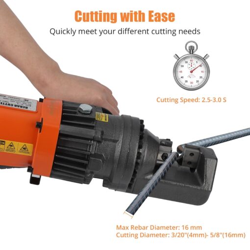 Electric Hydraulic Rebar Cutter Tool, 900W Cutting up to 5/8 Inch #5 4-16mm Rebar Steel,110V, with Blades & Easy Carry Stainless Box (900W RC-16) - Image 5