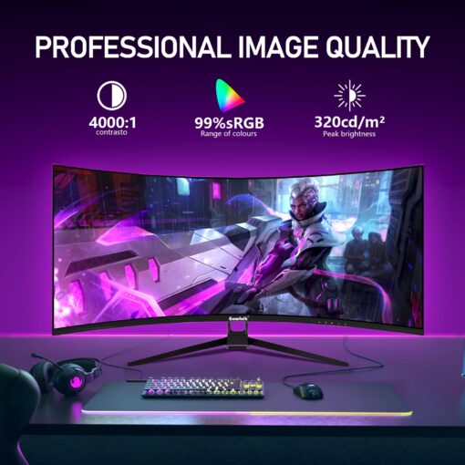 Gawfolk 34 Inch Ultrawide Curved 144Hz Gaming Computer Monitor 1500R PC Screen 21:9 UWQHD (3440x1440),Adaptive Sync,178° Viewing Angle,Display Port、HDMI2.0,Compatible with Wall mounting - Black - Image 4