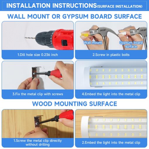Phiwicsh 8Pack 8FT LED Shop Light, U Shape 125W Integrated LED Tube Light, 6500K Clear White, 20000LM Super Bright LED Lighting, Flush Mount/Hanging Linkable LED Ceiling Lights for Garage, Plug&Play - Image 4