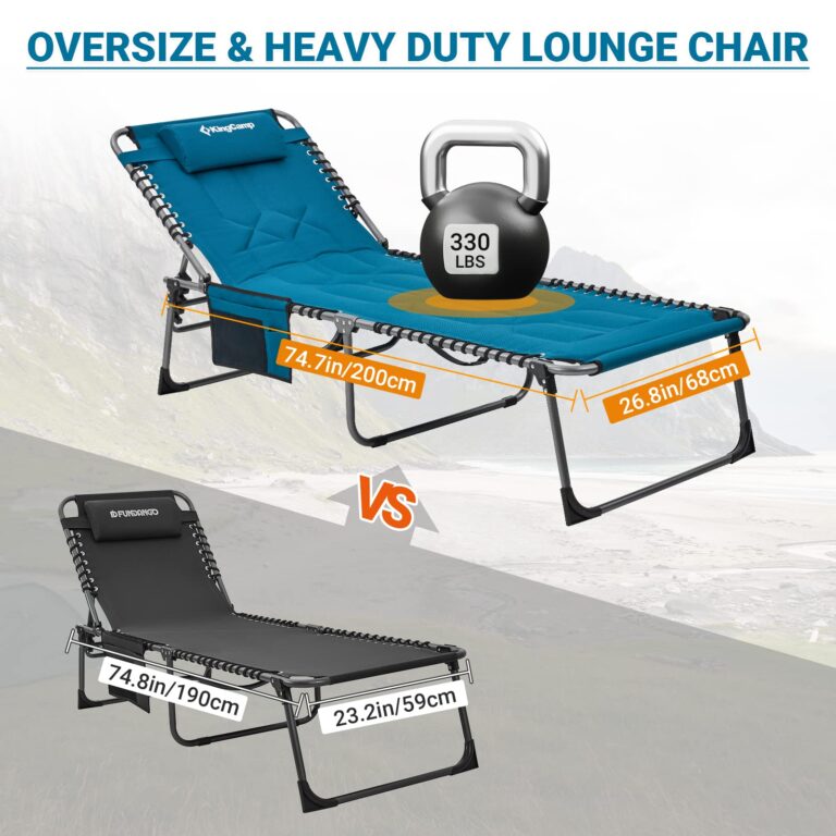 KingCamp Set of 2 Oversize Padded Folding Chaise Lounge Chair for Outdoor, Patio, Beach,Lawn, Sunbathing, Tanning, Pool, Lay Flat Heavy-Duty Adjustable Reclining Chairs with Pillow, Support 330lb,Teal - Image 3