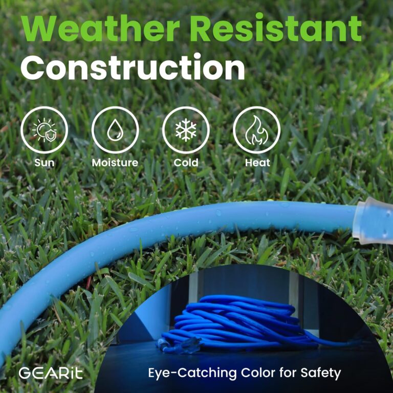 GEARit Outdoor 10 AWG Gauge 3 Prong Plug, Extension Cord, Triple Outlet Ultra Heavy Duty SJEOW, 10/3, for Indoor/Outdoor, LED Lighted Plug, Resistant Rubber Jacket, Extreme Weather, 100 Ft, Blue - Image 2