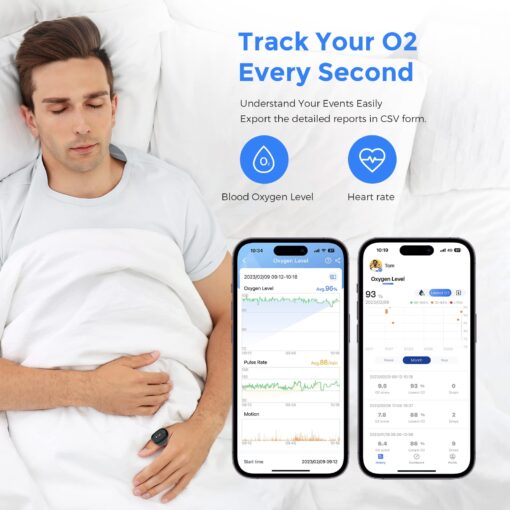 Wellue O2Ring Pulse Oximter, Bluetooth SPO2 Blood Oxygen Saturation Monitor - Wearable O2 Ring Sensor with Vibration Reminder, Free APP & PC Report, Rechargeable - Image 7