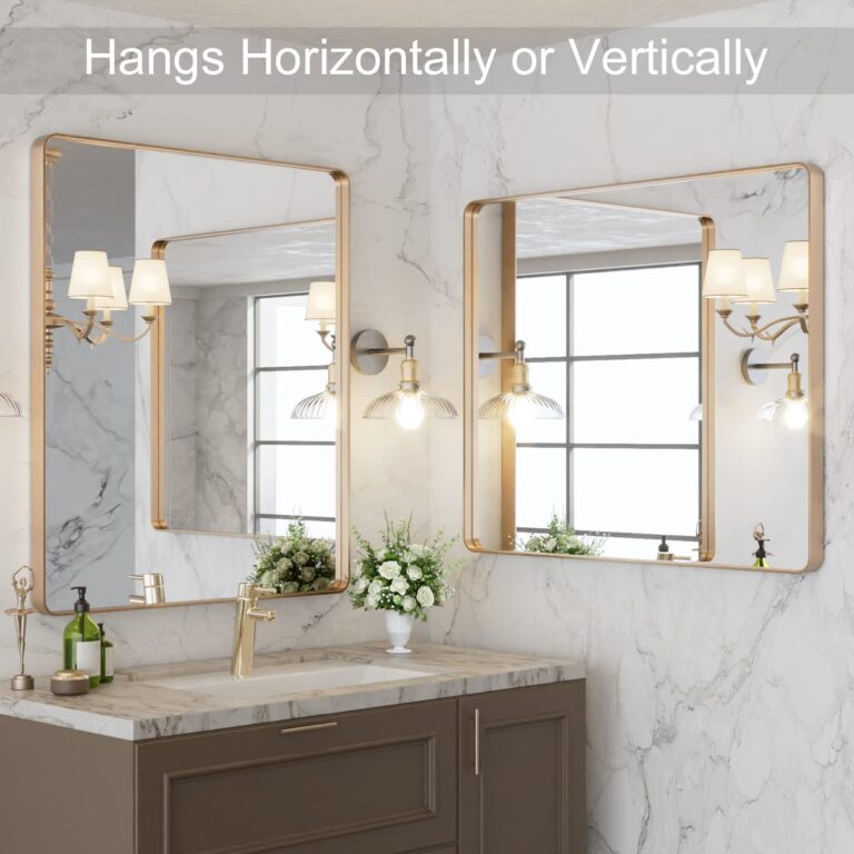 LOAAO 30”X36” Gold Bathroom Mirror, Rounded Rectangle Gold Frame Mirror, Brushed Gold Bathroom Vanity Mirror Wall-Mounted, Anti-Rust, Tempered Glass, Hangs Horizontally or Vertically - Image 6