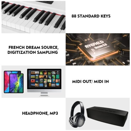 MUSTAR Digital Piano 88 Key Weighted with Stand, 88 Key Semi Weighted Keyboard Piano MEP-1000, Portable Electric Piano Keyboard 88 Keys with Bluetooth Connection, Case, Sustain Pedal, MDF, White - Image 5