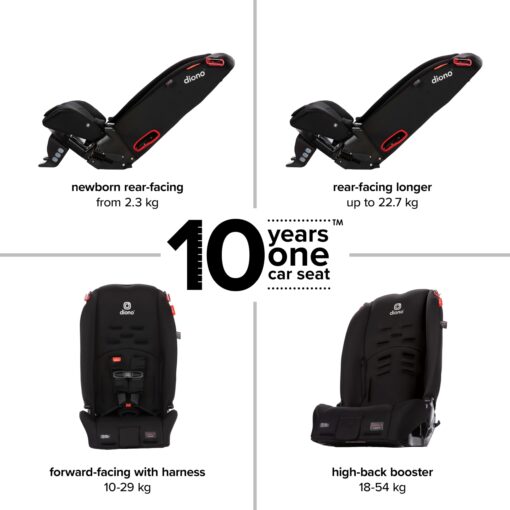 Diono Radian 3R, 3-in-1 Convertible Car Seat, Rear Facing & Forward Facing, 10 Years 1 Car Seat, Slim Fit 3 Across, Jet Black - Image 7