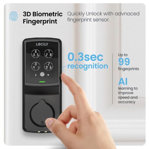 Lockly Secure Pro Bluetooth Smart Door Lock, Keyless Entry with PIN Genie® Digital Keypad, 3D Biometric Fingerprint Sensor Front Door Lock Deadbolt, Voice Control & Auto Lock - Deadbolt Edition - Image 7