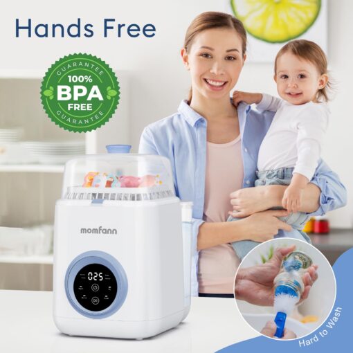 MOMFANN 4 in 1 Baby Bottle Washer with 2 Wash Time, Baby Bottle Sterilizer and Dryer, Save time & Effort, Easy to Use, Blue - Image 3