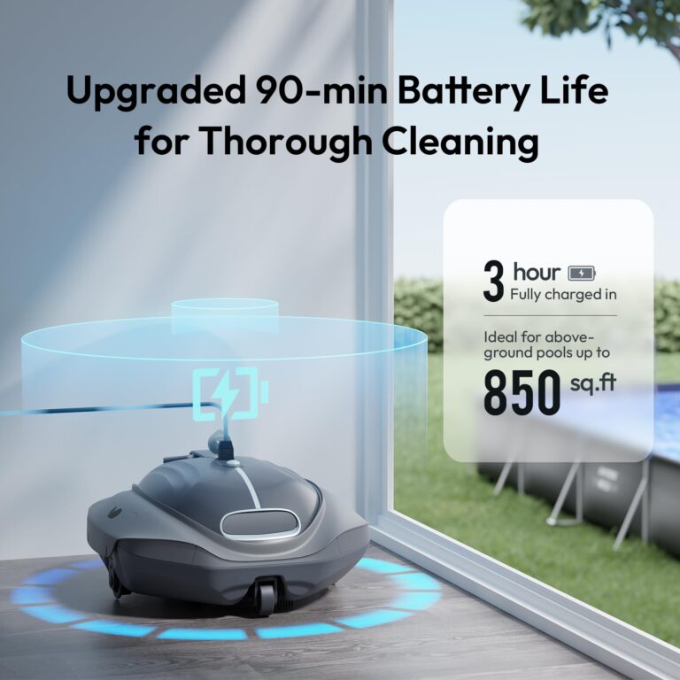 BUBLUE Bubot 300P Cordless Robotic Pool Cleaner, Pool Vacuum, Bluehole Suction, Dual Motors, DirtLock 2.0, Quick Charging, 90-Min Runtime for Above-Ground Flat Pools up to 850 Sq.Ft, Space Gray - Image 2