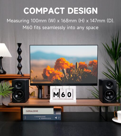 Edifier M60 Multimedia Speaker Bluetooth 5.3, 66W RMS, Hi-Res Audio & Hi-Res Wireless Audio, LDAC,3" Mid Bass & 1" Tweeter, USB-C & Aux Inputs, Compact Desktop Speaker – Black - Image 9