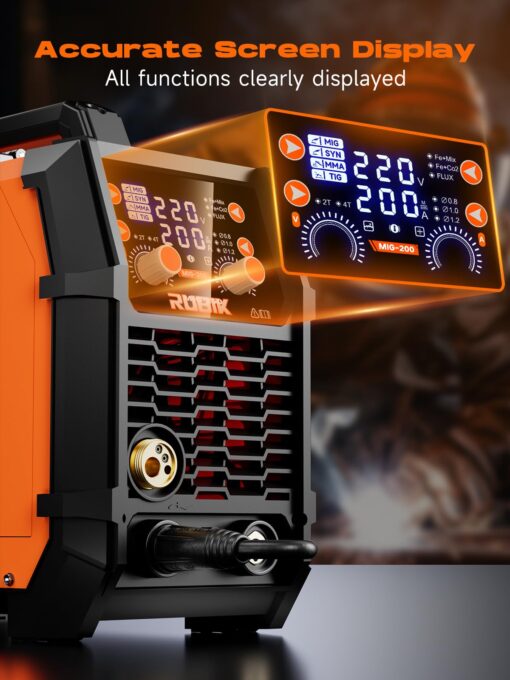 RUBIK MIG Welder 200A Welding Machine – 5 in 1 Flux Core Welder 110V/220V Dual Voltage with Advanced IGBT Inverter for MIG GAS GASLESS STICK TIG Welder - Image 5
