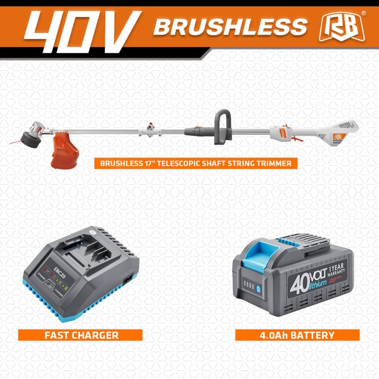 RB 17" Cordless String Trimmer, 40V Lithium Battery Weed Wacker with 4.0Ah Battery & Fast Charger & .095'' line, 2 in 1 Grass Trimmer and Edger, 2-Speed Adjustable, Low Vibration Lawn Garden Tool - Image 9