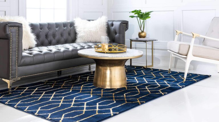 Marilyn Monroe Glam Collection Area Rug - Trellis (7' 10" x 10' Rectangle, Navy Blue Gold/ Gold) - Image 9