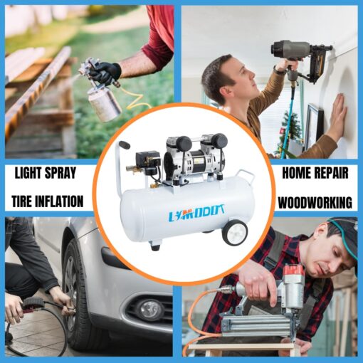 Air Compressor, Quiet Air Compressor, Only 68dB, 8 Gallon Durable Steel Air Tank, 2.8CFM @ 90PSI, Oil-Free, Ideal For Woodwork Nailing, Garage, Car, Pneumatic Tool, 1.2 HP - Image 2