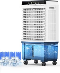 Air Choice Swamp Cooler, 1800 CFM Evaporative Air Cooler with 5.3 Gal Water Tank, 110° Swing, 3 Speeds, 4 Ice Box, Remote, 12H Timer, Portable Air Cooling Fan for Outdoor & Indoor, Gray