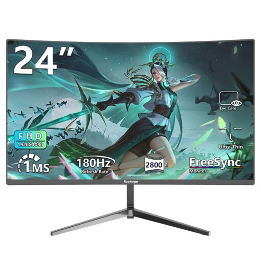 Raywego Gaming Computer Monitor (Curved-1K-180hz, Black, 24 inch)
