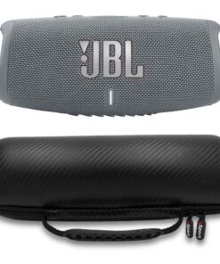 JBL Charge 5 Waterproof Portable Speaker with Built in Powerbank and gSport Carbon Fiber Case (Gray)