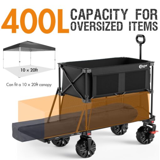 PORTAL 400L Large Capacity Collapsible Double Decker Wagon with Brakes, 450LB Heavy Duty Folding Cart with Tailgate, Foldable Utility Wagons for Camping, Beach, Garden, Sports, Shopping - Image 8